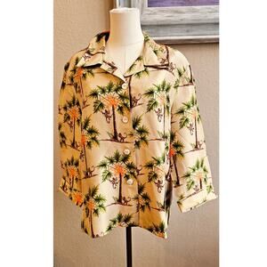 Silkland Women's Pure Silk Monkey Palm Print Jacket Top Size 16 Multicolor‎